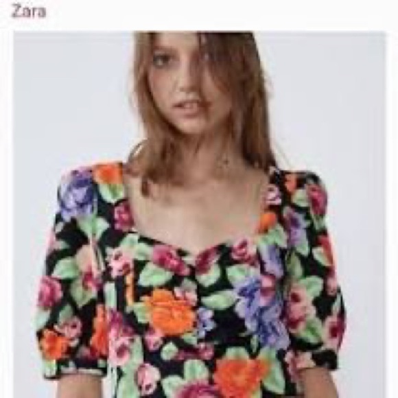 ZARA Multicolor Cropped Floral Print Top - Picture 3 of 12